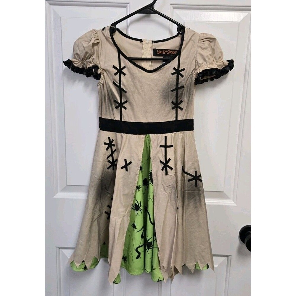 Sweet Spooks Girls Oogie Boogie Style Burlap Voodoo Doll Monster Dress Large...